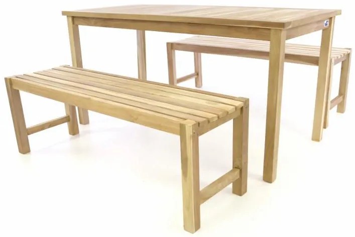 Divero 47269 Záhradný set lavíc a stola - neošetrené teakové drevo - 150 cm  | BIANO