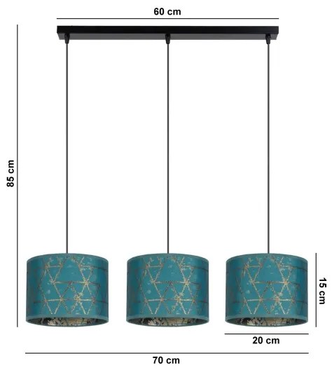 Luster na lanku REZO 3xE27/60W/230V tyrkysová