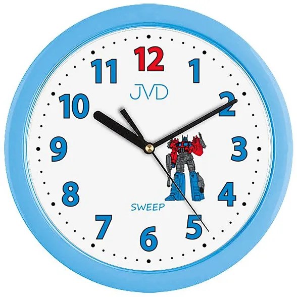 Detské nástenné hodiny JVD H12.6 s robotom – modré, 25 cm