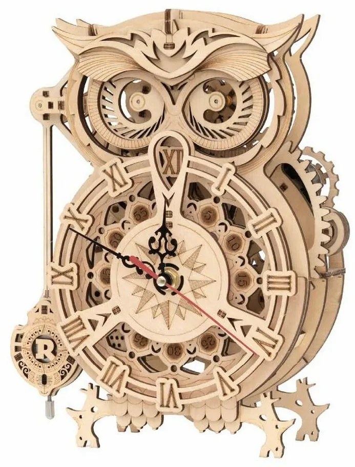 RoboTime 3D drevené mechanické puzzle Sovie hodiny