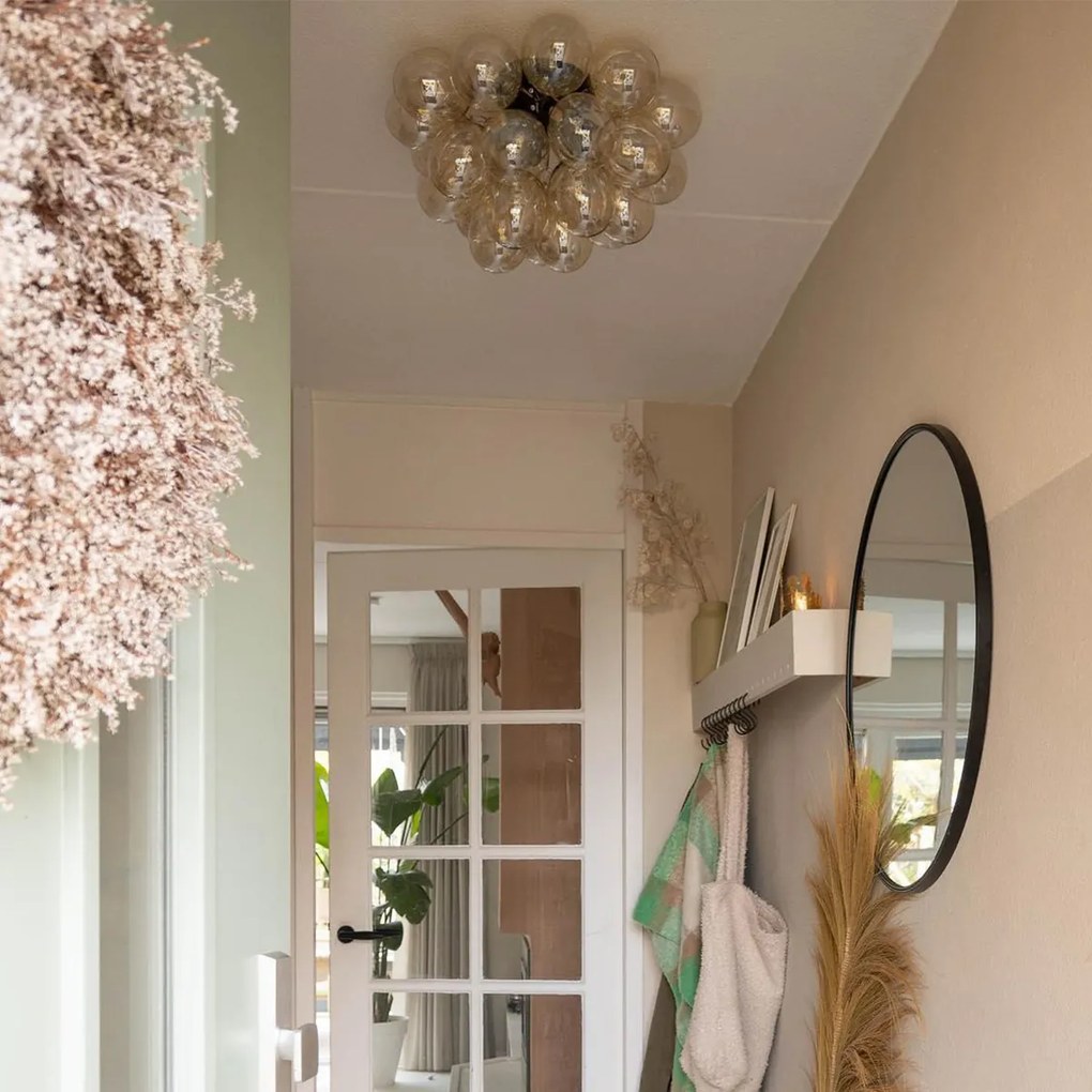 Inteligentné stropné svietidlo čierne s jantárovým sklom, 6 svetiel, vrátane Zigbee G9 - Uvas