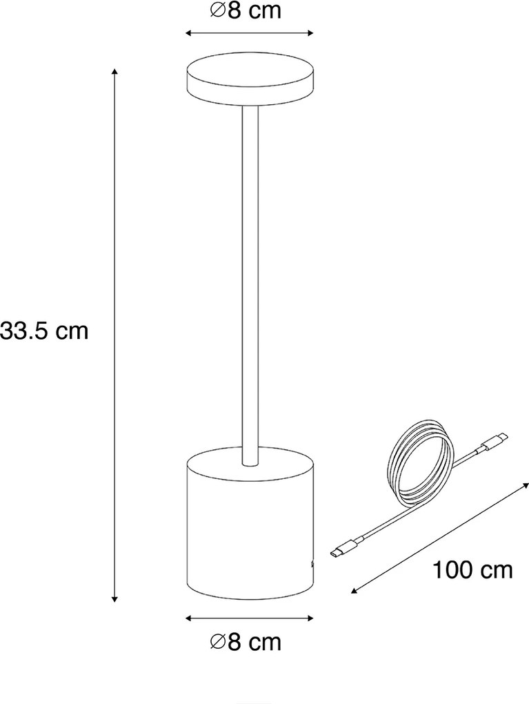 Set of 2 Outdoor Table Lamps Black Incl. LED and Dimmer Rechargeable - Dupont