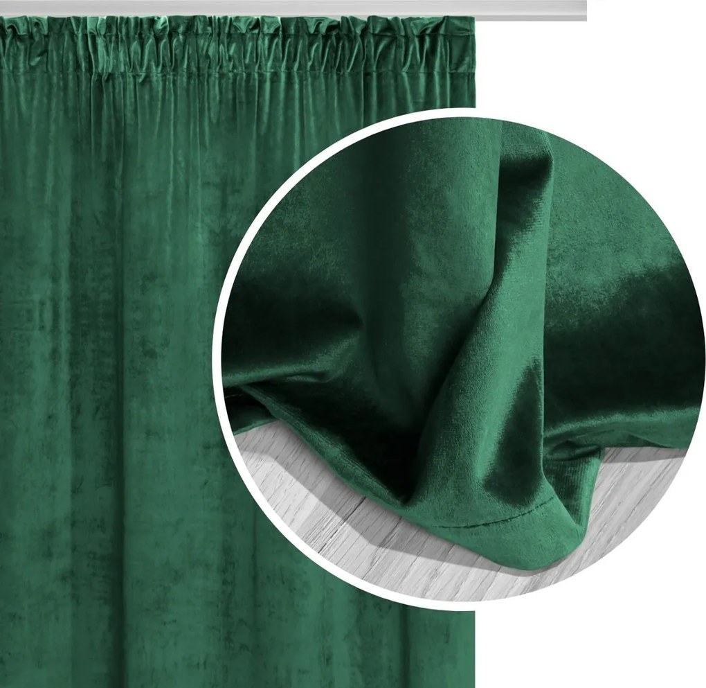 Velúrový záves SOFT VELVET fľašovo zelený na riasiacu pásku Rozmer: 140x300 cm
