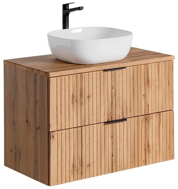 Závěsná skříňka Casad Smile s deskou a umyvadlem 80 cm dub wotan
