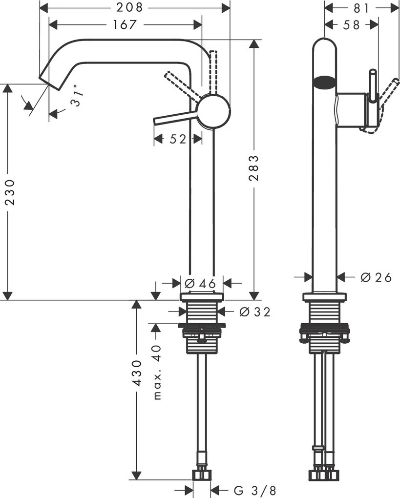 Hansgrohe Tecturis S, páková batéria pre umývadlovú misu 240 Fine CoolStart EcoSmart+ bez odtokovej súpravy, biela matná, HAN-73372700