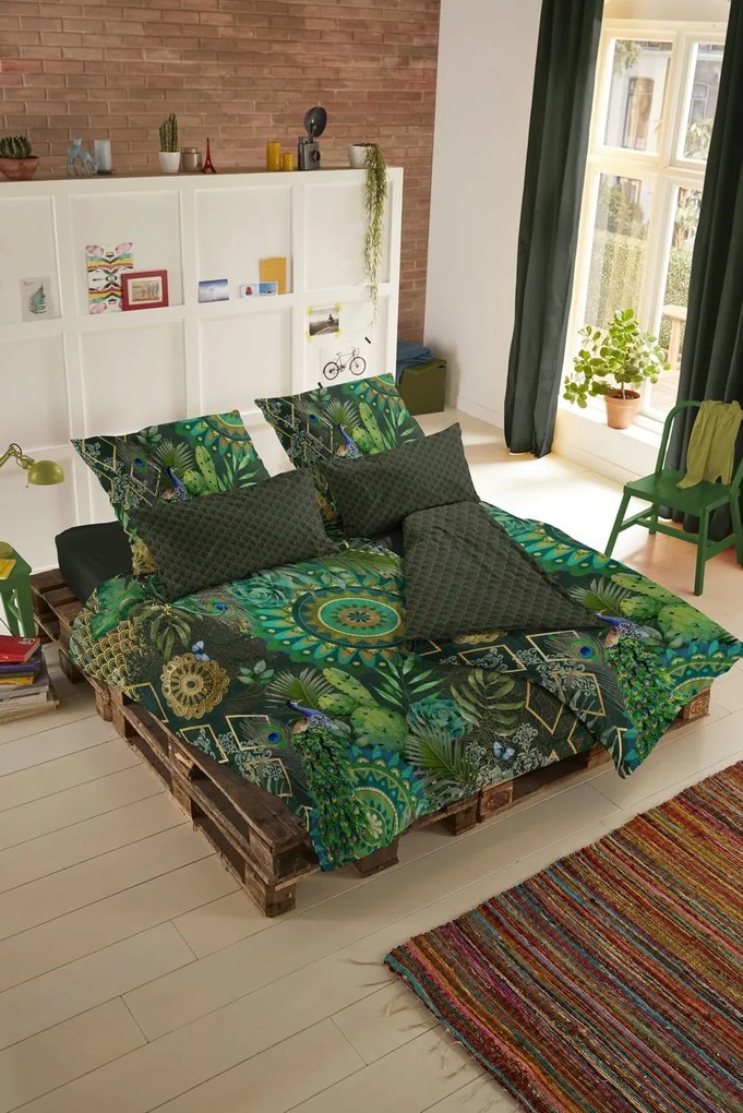 Home zelené obojstranné flanelové francúzske obliečky Hip Botalia 200x200 / 220cm