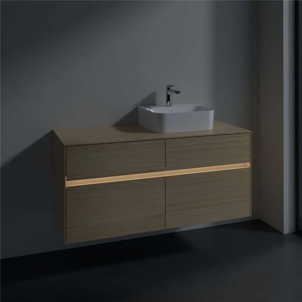 VILLEROY &amp; BOCH Collaro závesná skrinka pod umývadlo na dosku (umývadlo vpravo), 4 zásuvky, s LED osvetlením, 1200 x 500 x 548 mm, Nordic Oak, C099B0VJ