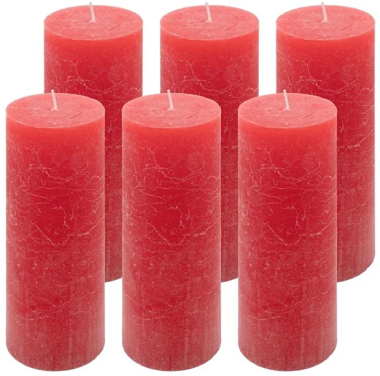 Červená parafínová sviečka rustikálna 20 cm, 90 h, súprava 6