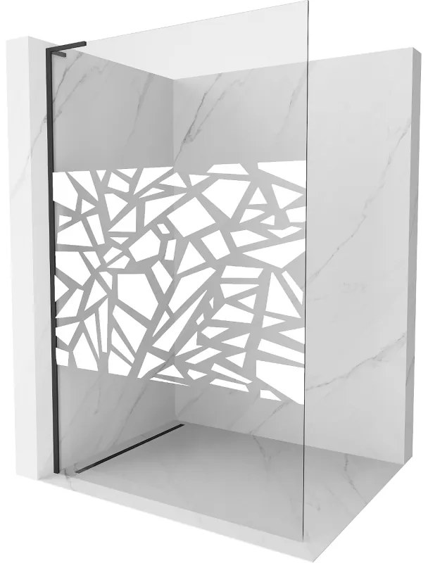 Mexen Kioto L, sprchová zástena Walk-In 80 x 200 cm, 8mm číre sklo biely vzor, čierny profil, 800-080-103-70-85