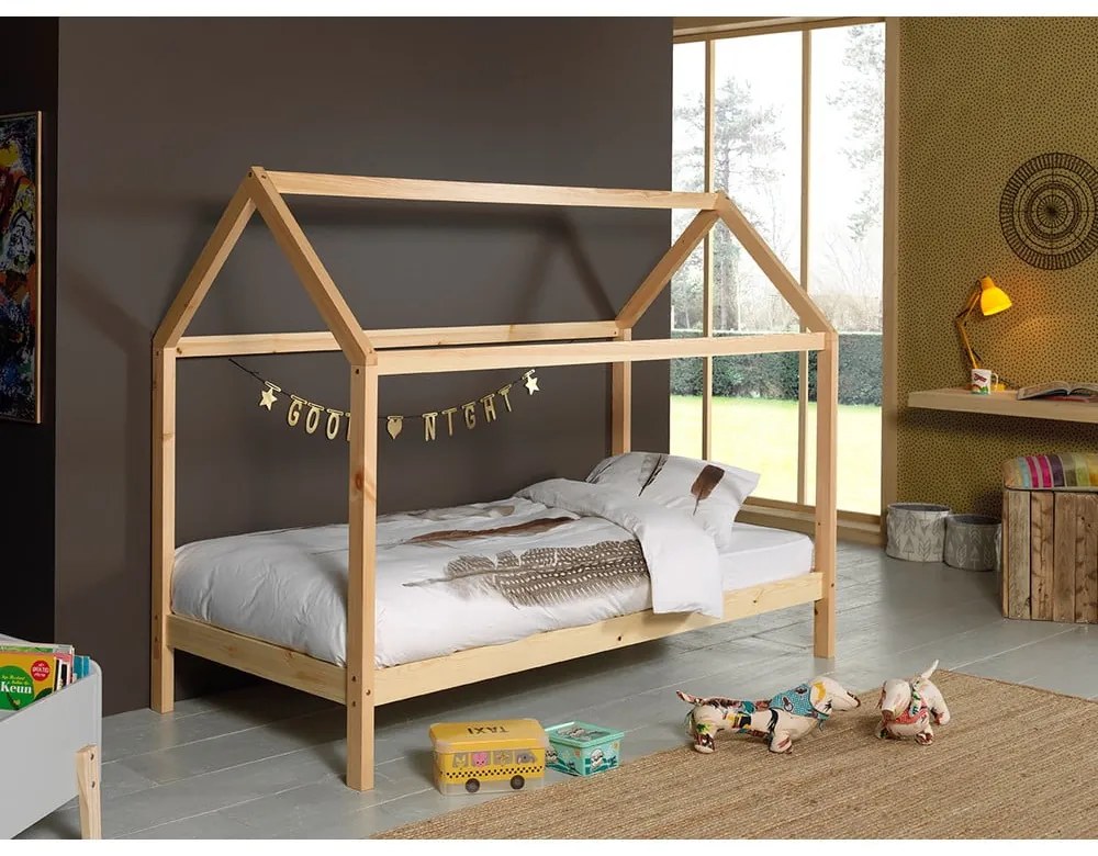 Domčeková detská posteľ z borovicového dreva v prírodnej farbe 90x200 cm DALLAS – Vipack