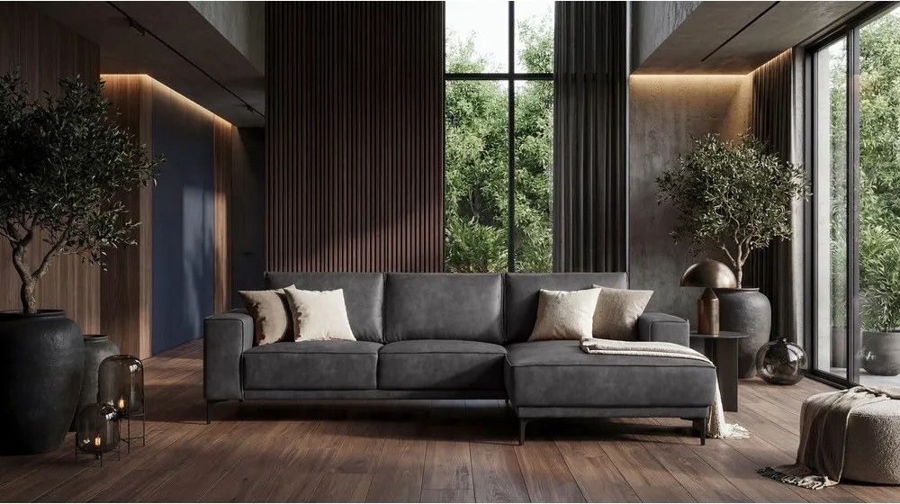 Antracitová rohová pohovka z imitácie kože (pravý roh) Copenhagen – Scandic