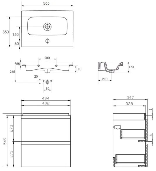 Cersanit S801-229-DSM - Závesná kúpeľňová skrinka s umývadlom MODUO SLIM biela
