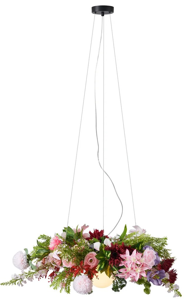 Bohemian závesná lampa čierna s farebnými kvetmi červená a ružová - Flower Power