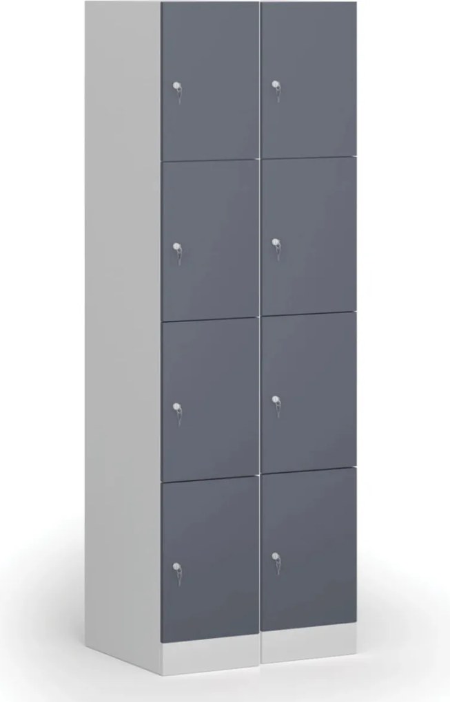 Šatníková skrinka S1 s úložnými boxmi, 4 boxy, 1850 x 300 x 500 mm, cylindrický zámok, modré dvere