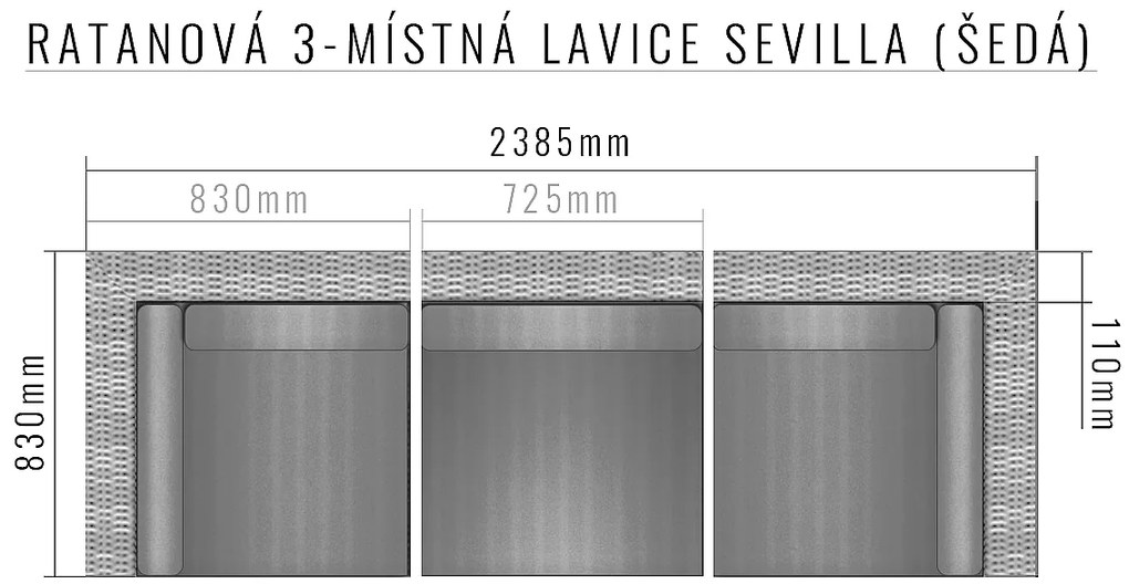 Deokork Ratanová 3-miestna lavica SEVILLA (sivá)