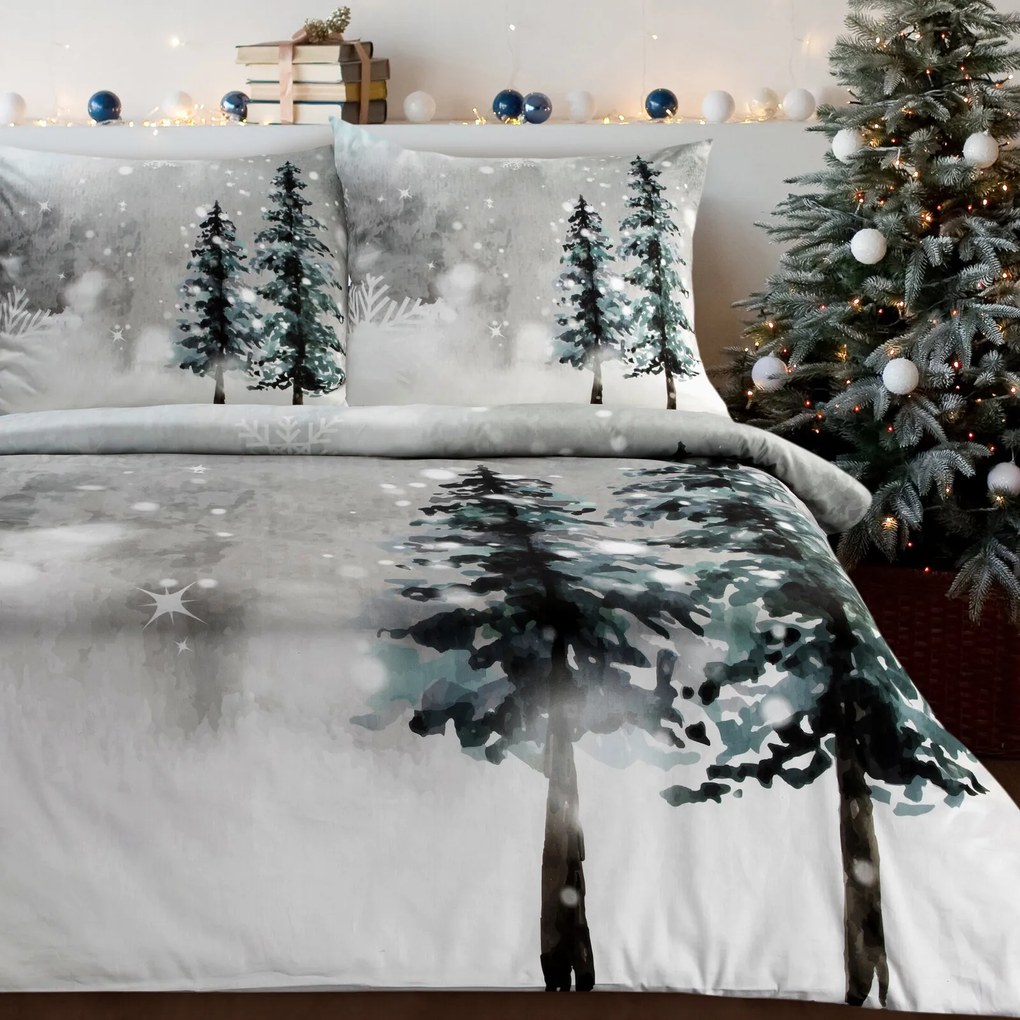 VIANOČNÉ SATÉNOVÉ OBLIEČKY FOREST 140X200 CM, 1 KS 70X80 CM VZOROVANÉ