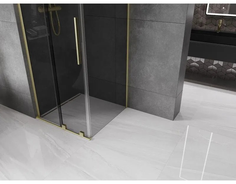 Mexen Velar L, sprchový kút s posuvnými dverami 90 x 90 cm, 8mm šedé sklo, zlatá matná, 871-090-090-43-55