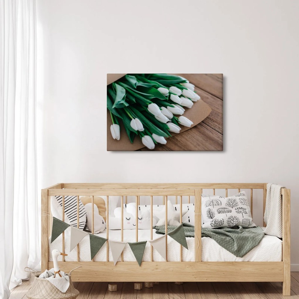 Obraz kytice bielych tulipánov (90x60 cm)