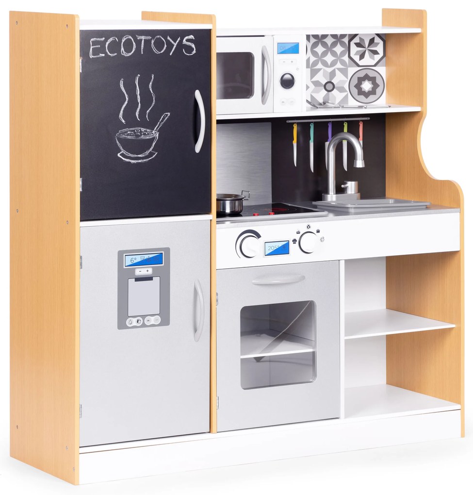 Drevená kuchynka ECOTOYS s LED, zvukom a tabuľou