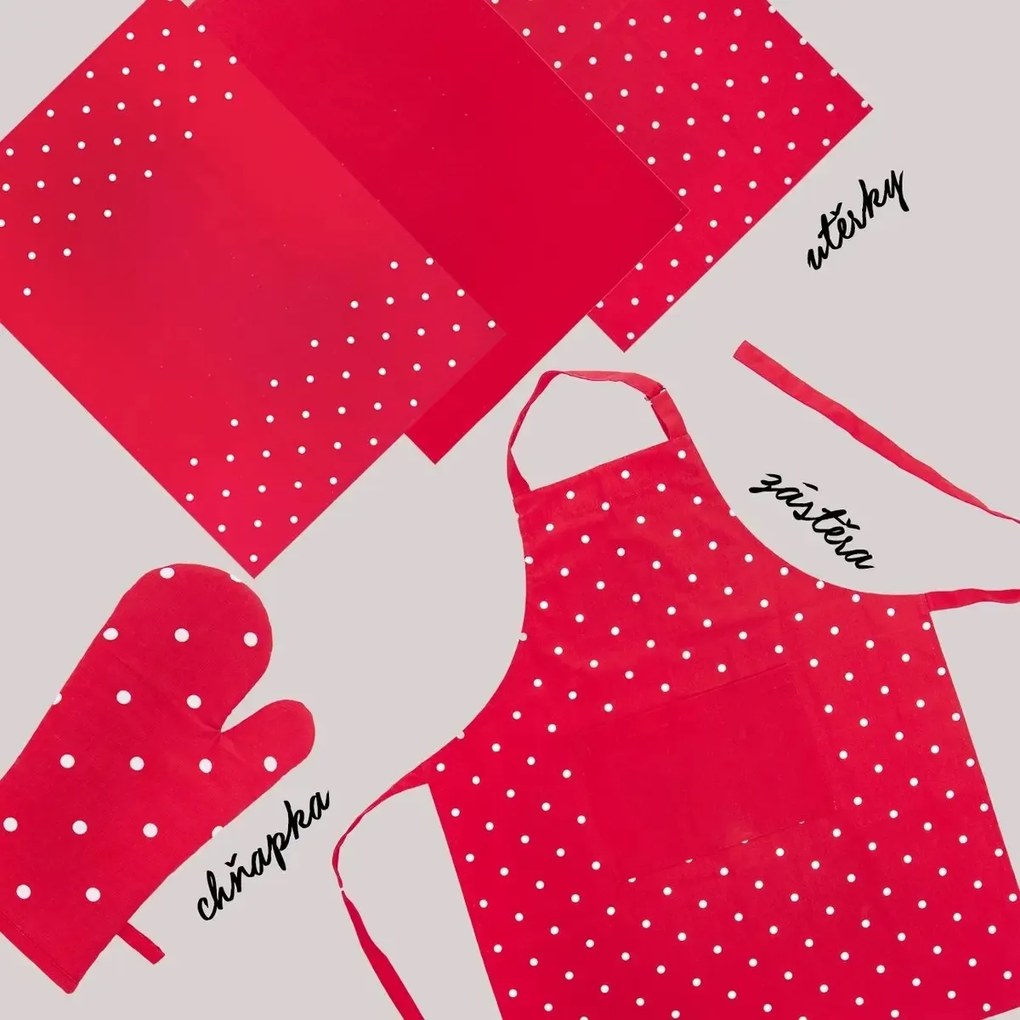 Orion Kuchynská utierka Tečka červená, 50 x 70 cm, sada 3 ks