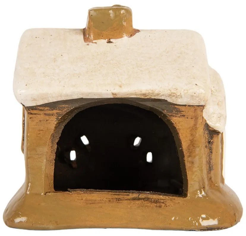 Tealight Holder House 9x7x10 Cm Brown Ceramic - 9*7*9 cm