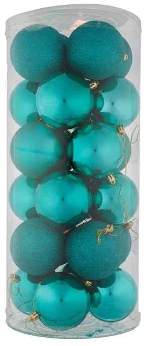 DECOLED Plastové guľôčky, 8 cm, pávia zelená, 8x matné, 8x trblietavé, 8x lesklé