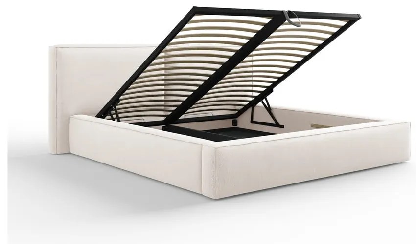 Béžová čalúnená dvojlôžková posteľ s úložným priestorom a roštom 140x200 cm Arendal – Cosmopolitan Design