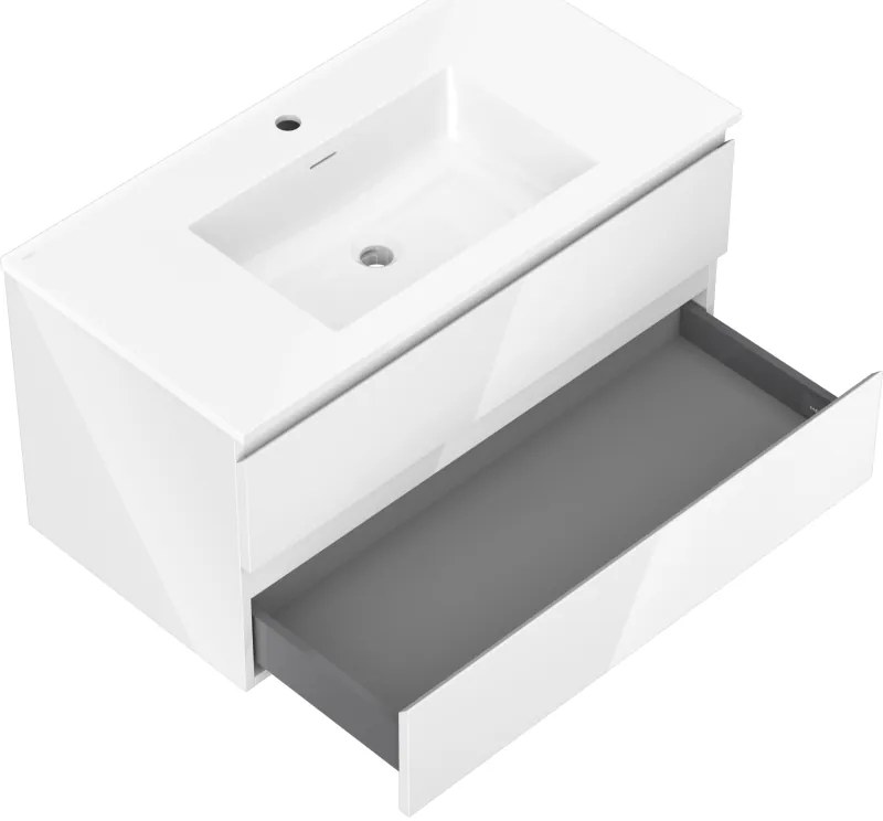 Mexen Orio, kúpeľňová skrinka 90 cm s umývadlom Otis, 2 zásuvky, biela lesklá, 91A10-09047-2-BFF00-W18M00