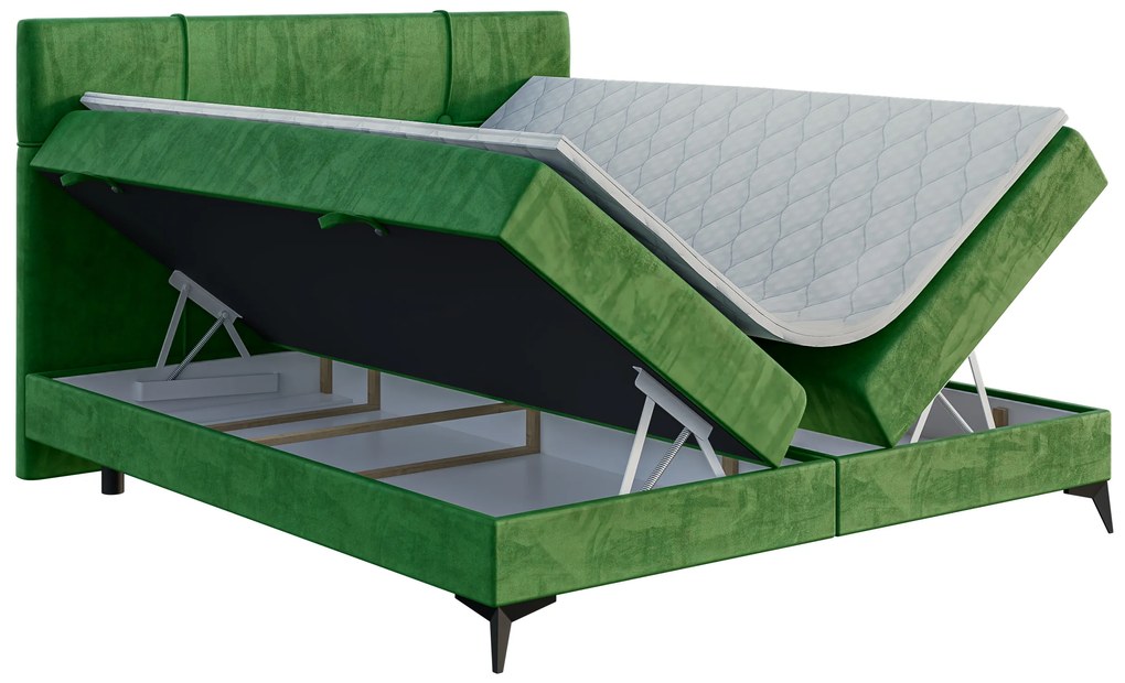 Manželská posteľ boxspring 200 cm Nivela (zelená) (s matracom a úl. priestorom). Akcia -20%. Vlastná spoľahlivá doprava až k Vám domov. 1054618