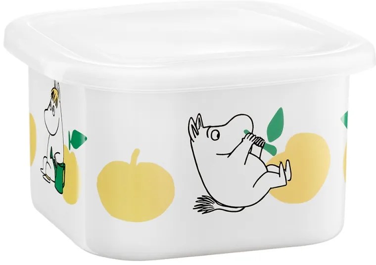Dóza s vrchnákom Moomin Joyful Apples 1l, smalt / bielo-žltá