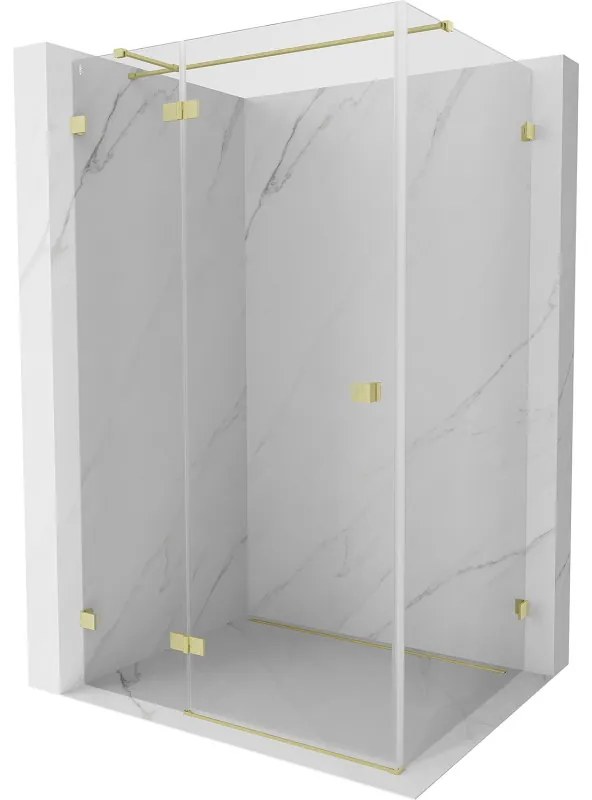 Mexen Lunar T, sklápací sprchový kút ľavý 110 x 80 cm, 8mm číre sklo, zlatý kartáčovaný - 834T-110-080-55-00-L