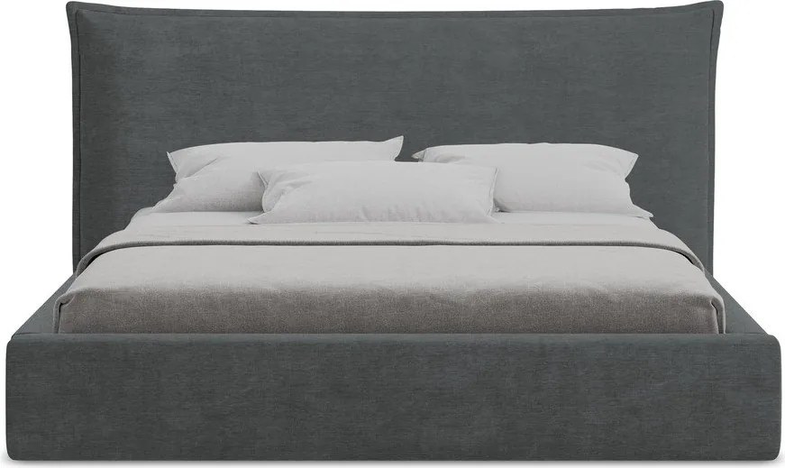 Tmavosivá čalúnená dvojlôžková posteľ s úložným priestorom s roštom 160x200 cm Esala – Makamii