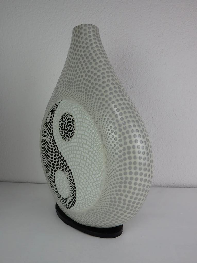 Stolná dizajnová lampa JIN JANG biela, obojstranne maľovaná, 40 cm