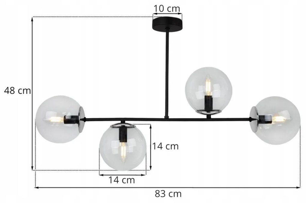 Stropné svietidlo PARIS, 4x transparentné sklenené tienidlo, (výber zo 4 farieb uchytenia)