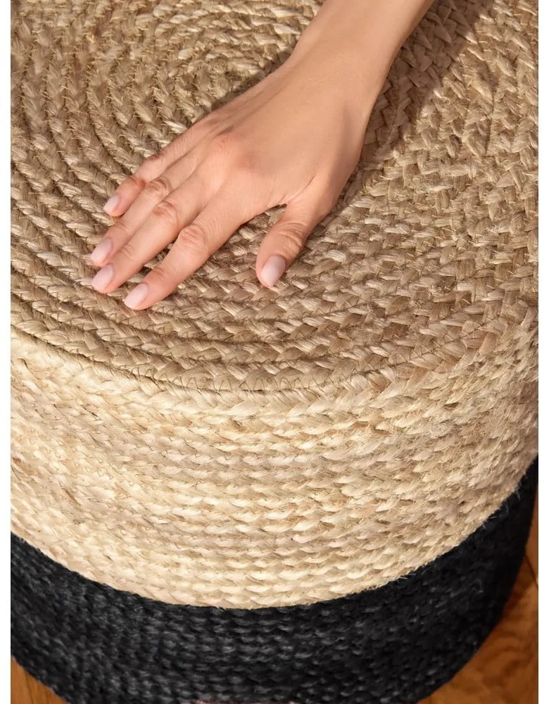 Čierny/v prírodnej farbe taburet Juta Gold Black – Hanse Home