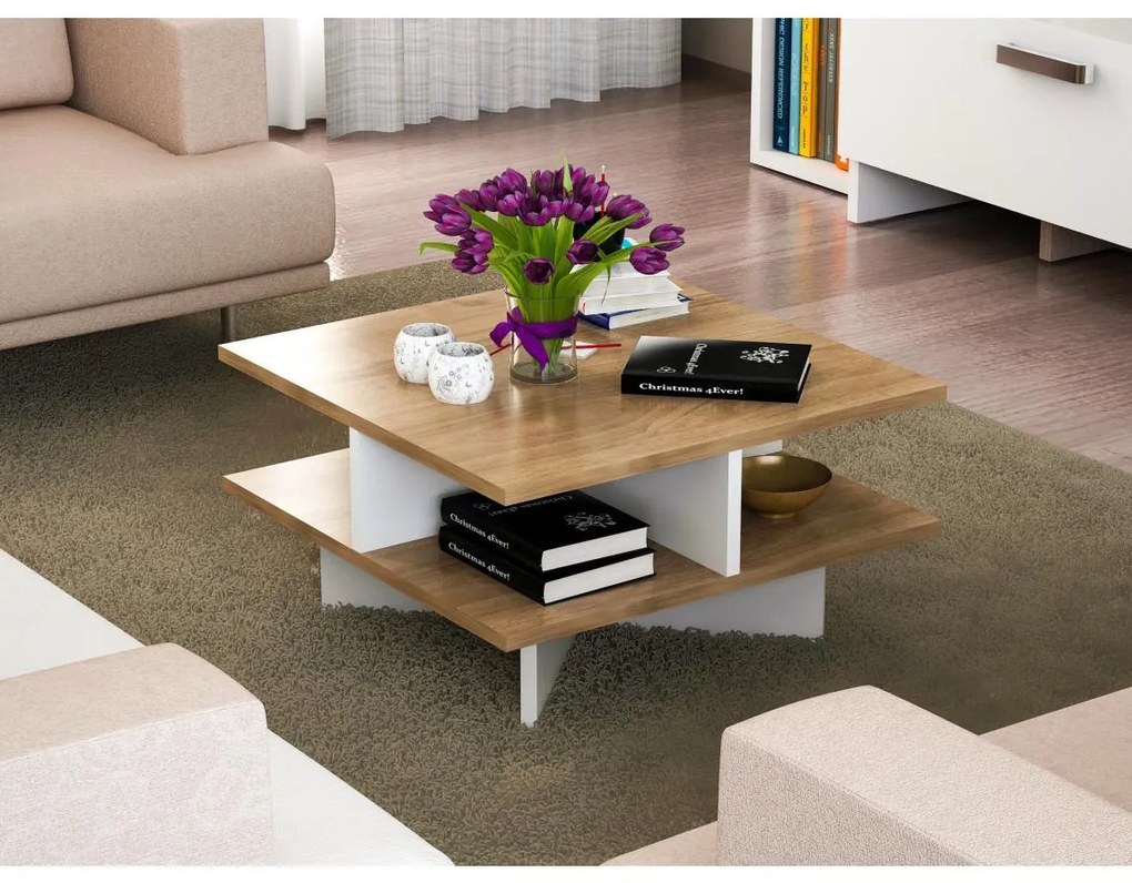 Asir Konferenčný stolík HAMTON 31,2x60 cm hnedá/biela 731WAT2815