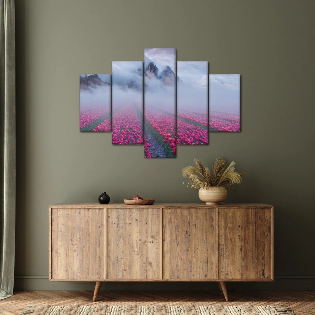 Obraz - Krajina s tulipánovými poľami (150x105 cm)