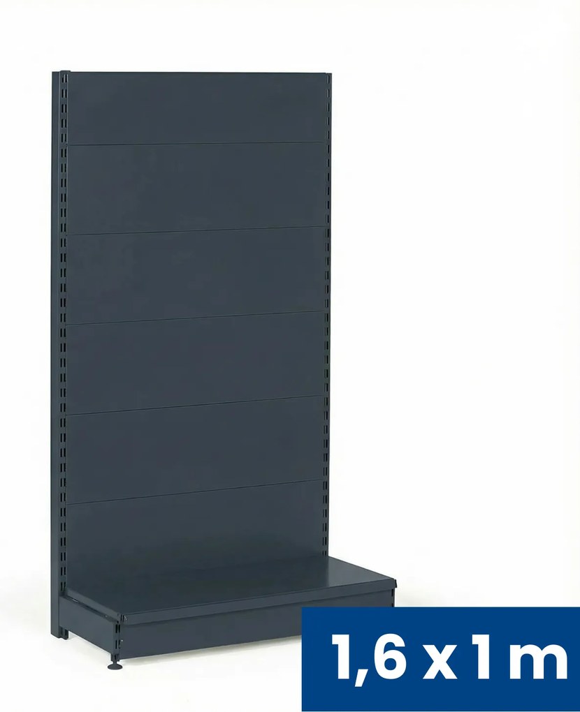 Predajný regál jednostranný, plné steny, 1600 x 1000 x 450 mm, základný, antracit