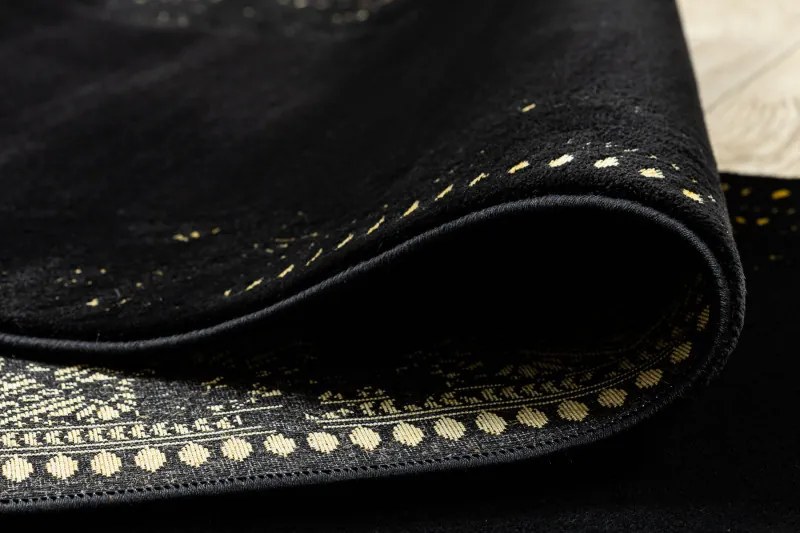 Dywany Łuszczów, Koberec behúň Gloss 408C 86 geometric black/gold, 80x300, čierna, obývacia izba