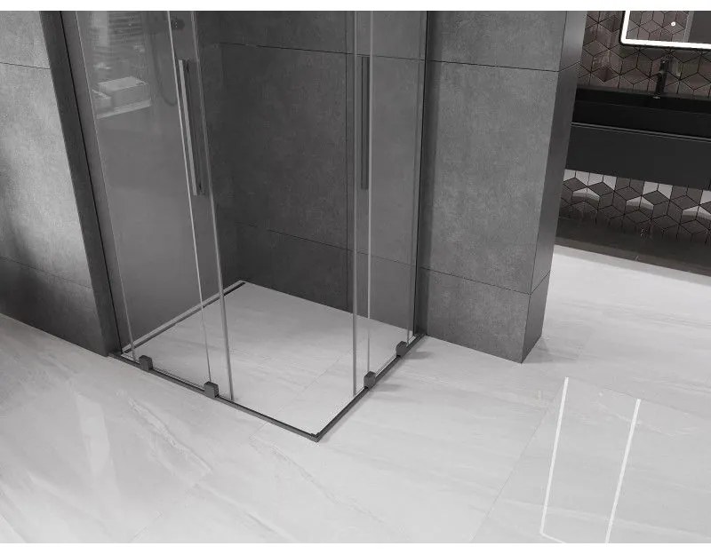 Mexen Velar L Duo, sprchový kút s posuvnými dverami 100 x 90 cm, 8mm číre sklo, brúsený grafit, 871-100-090-02-03-95