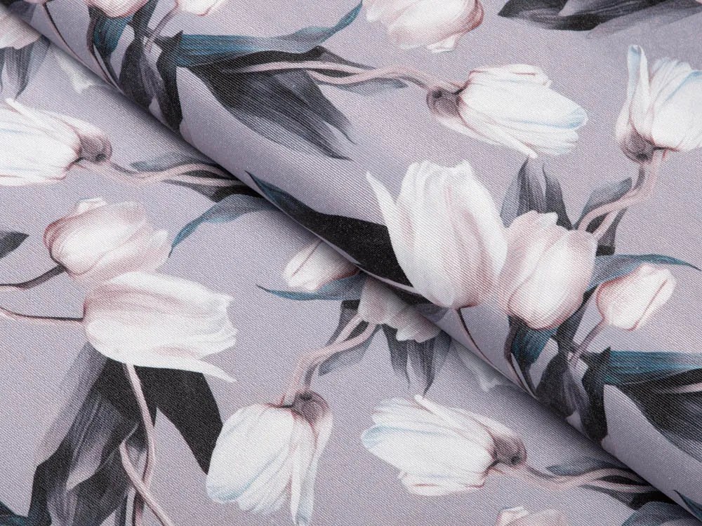 Biante Dekoračná obliečka na vankúš s lemom PML-034 Biele tulipány na sivom 60 x 60 cm