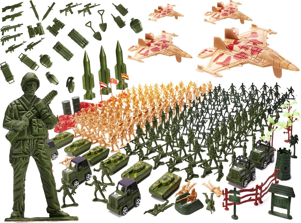 KIK 307-dielna vojenská sada figúrok s tankmi, vozidlami a príslušenstvom pre deti
