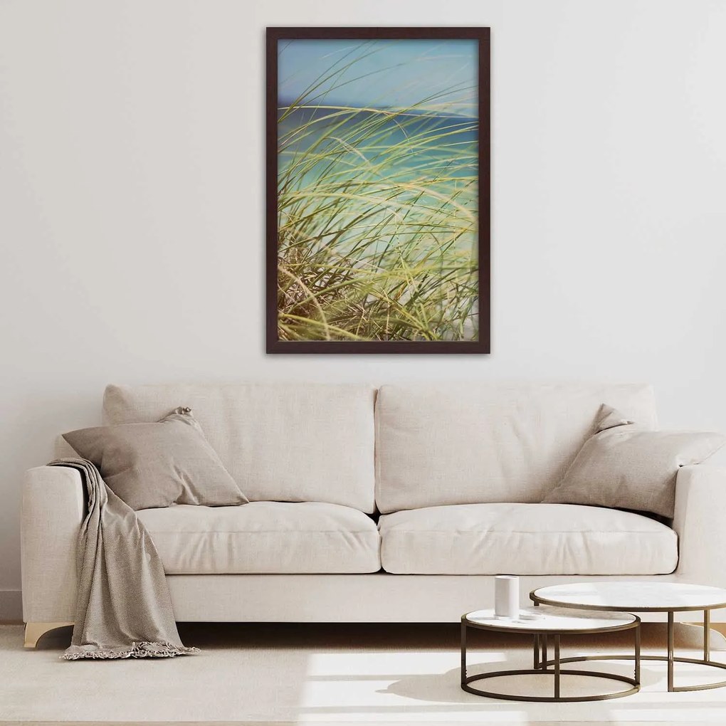 Gario Plagát Zelené trávy na pozadí mora Farba rámu: Bez rámu, Rozmery: 30 x 45 cm