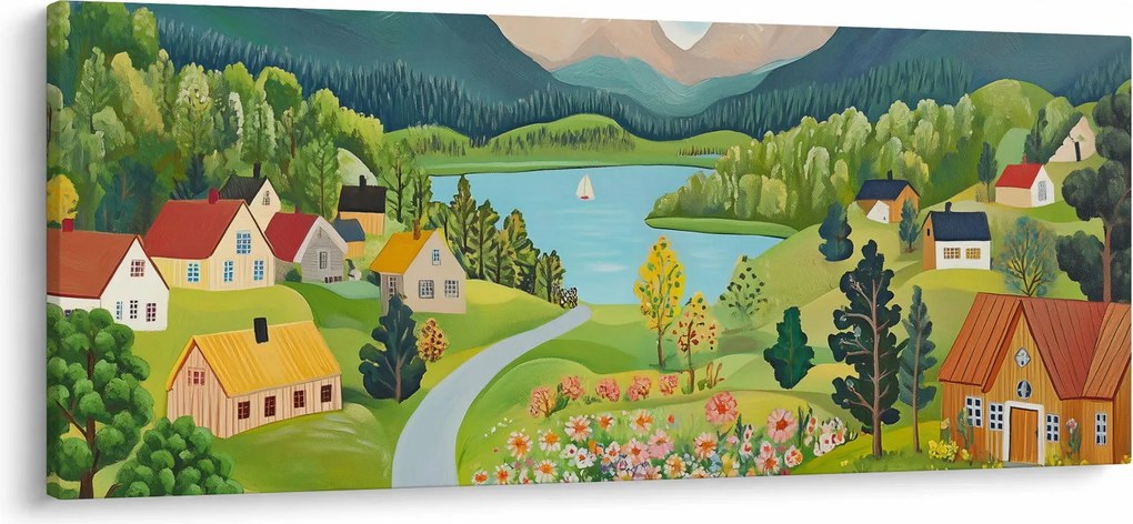 Obraz - Dedina v horách (120x50 cm)