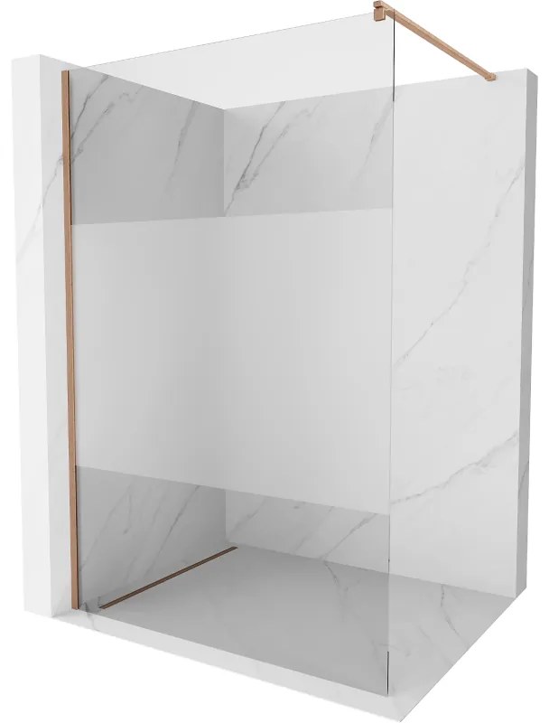 Mexen Kioto, sprchová zástena Walk-In 120 x 200 cm, 8mm číre sklo-námraza, medený matný profil, 800-120-101-65-35