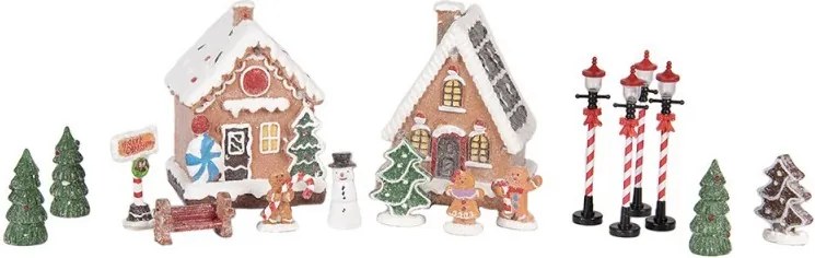 Set 17ks perníková LED chalúpka Gingerbread - 9 * 8 * 13 cm / 2xAAA