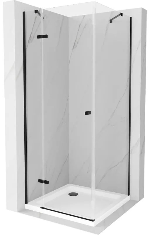 Mexen Roma, sprchovací kút s 1-krídlovými dverami 100 (dvere) x 100 (stena) cm, 6mm číre sklo, čierny profil, slim sprchová vanička 5cm biela s čiernym sifónom, 854-100-100-70-00-4010B
