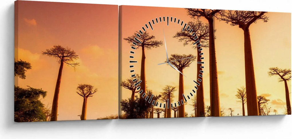 Obraz - Západ slnka v uličke Baobab (s hodinami) (90x30 cm)