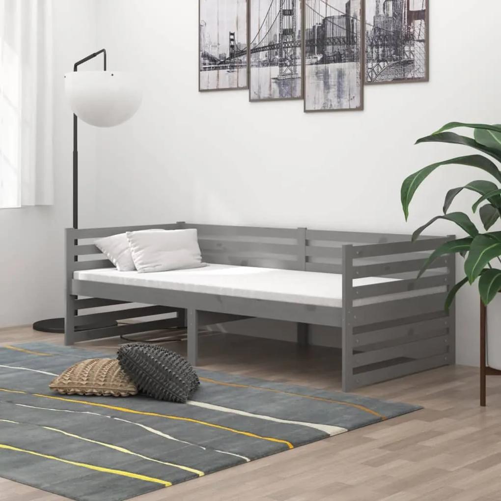 Denná posteľ s matracom 90x200 cm sivá borovicové drevo