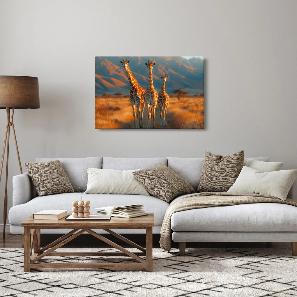 Obraz - Žirafy na pastvine (90x60 cm)